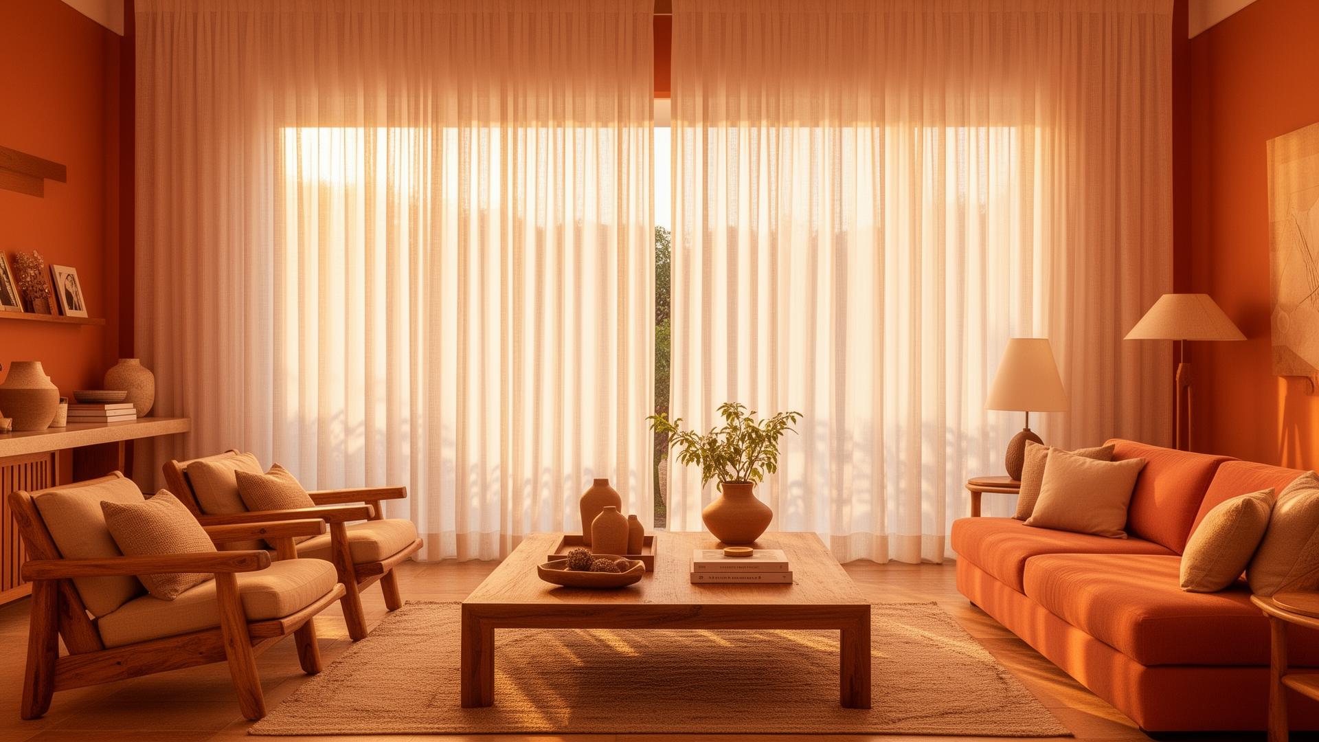 Sala de estar elegante com cortinas sob medida